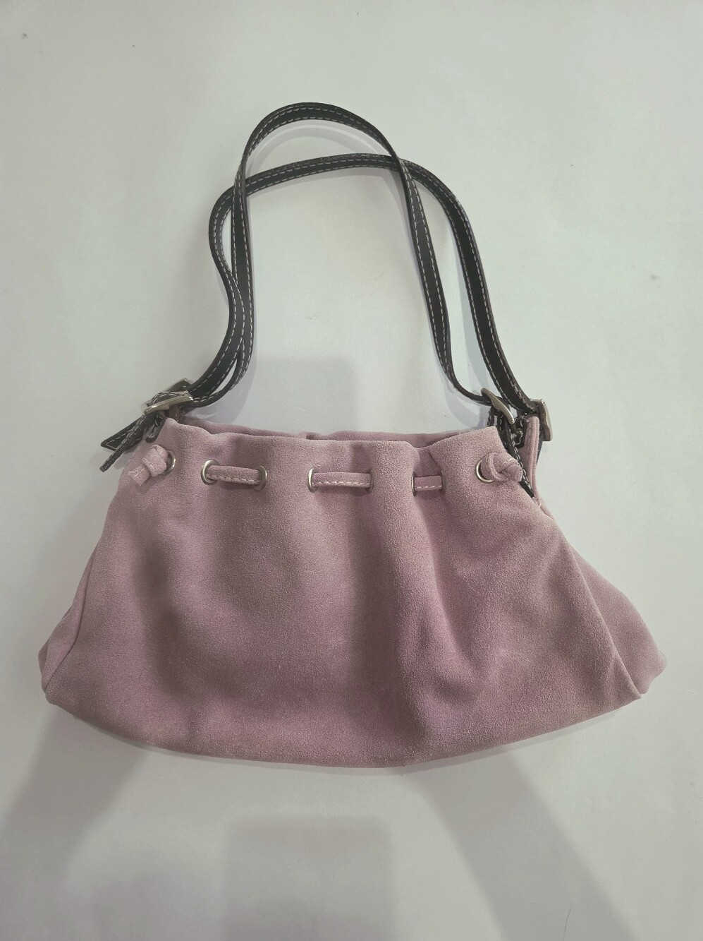 Vintage Neiman Marcus Lavender Suede Leather Bucket Bag